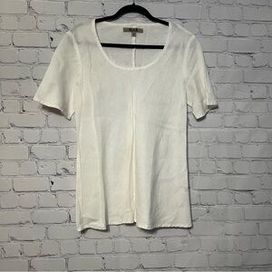 Flax White Short Sleeve Linen Blouse Size Small Lagenlook Lightweight Breathable